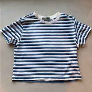 Brandy Melville White Navy Blue Striped Tee